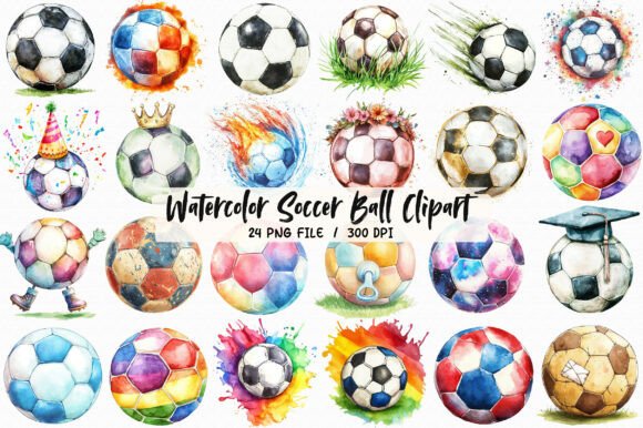 Watercolor Soccer Ball Clipart for Modern Design Projects