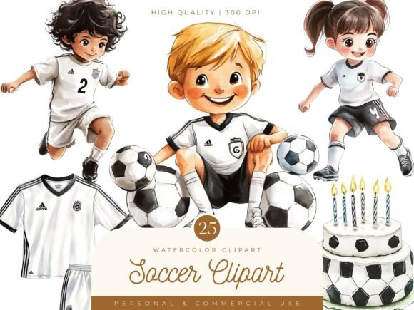 Watercolor Soccer Clipart Bundle