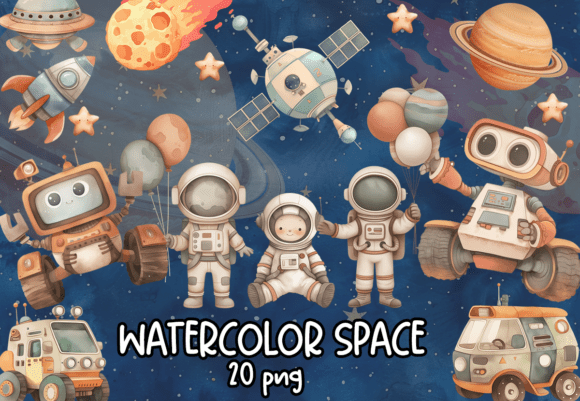 Watercolor Space Clipart Bundle: Dreamy Design Assets for Every Project