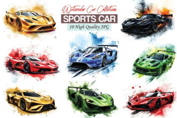 Watercolor Sports Racing Car Clipart: Design Power
