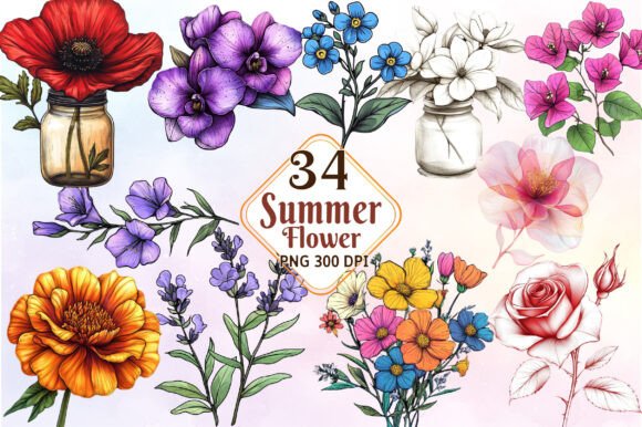 Watercolor Summer Flower Clipart