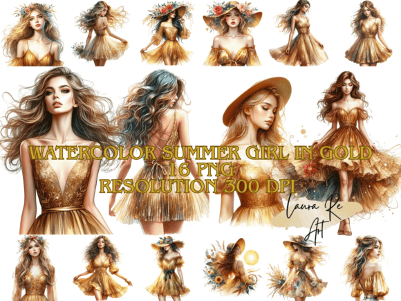 Watercolor Summer Girl in Gold: Your New Design Ally