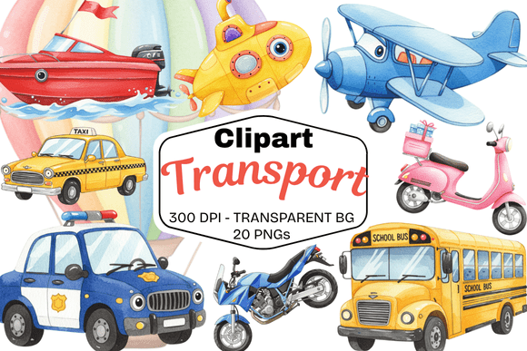 Watercolor Transport Clipart Set for Branding and Design