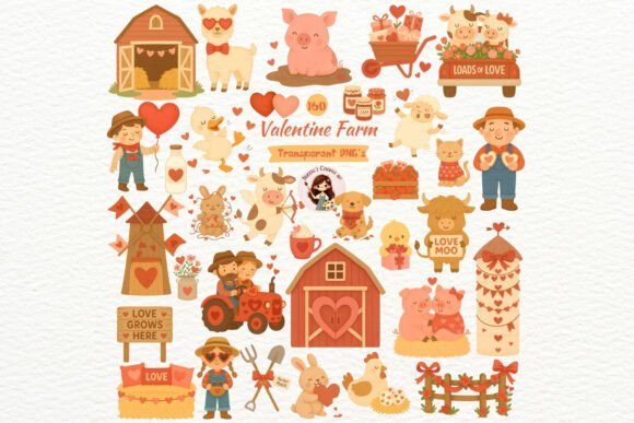 Watercolor Valentine Farm Clipart for Charming Designs