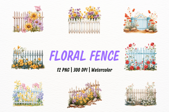 Watercolor Vintage Floral Fence for Handcrafted Branding