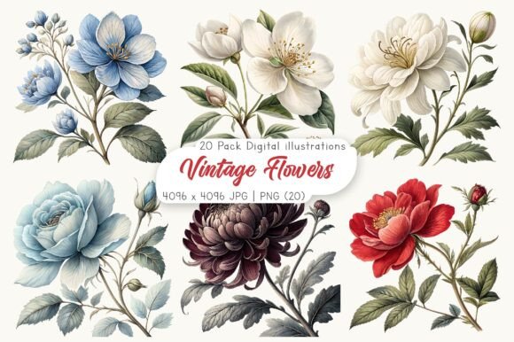 Watercolor Vintage Flowers Clipart for Modern Branding