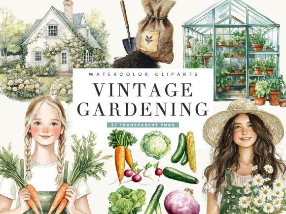 Watercolor Vintage Gardening