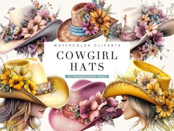 Watercolor Western Cowgirl Hats Clipart