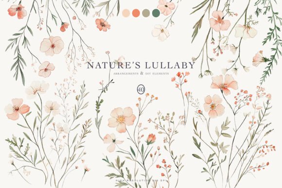 Watercolor Wildfloral Clipart Set for Designers
