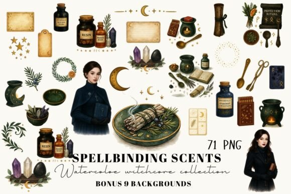 Witchcore Apothecary Watercolor Clipart in Design