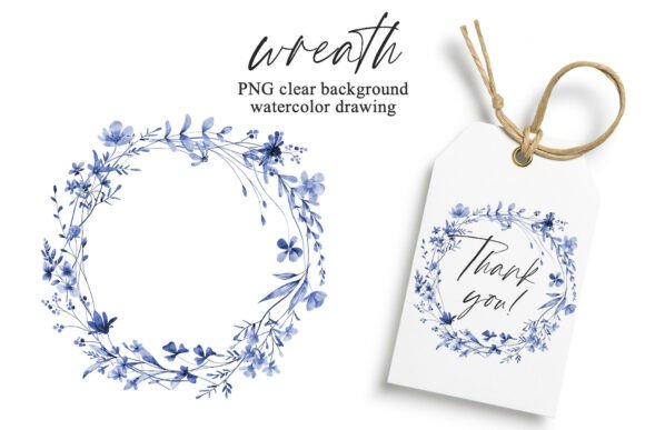 Wreath, Watercolor Blue Flowers, Frame: Artful Display Typography
