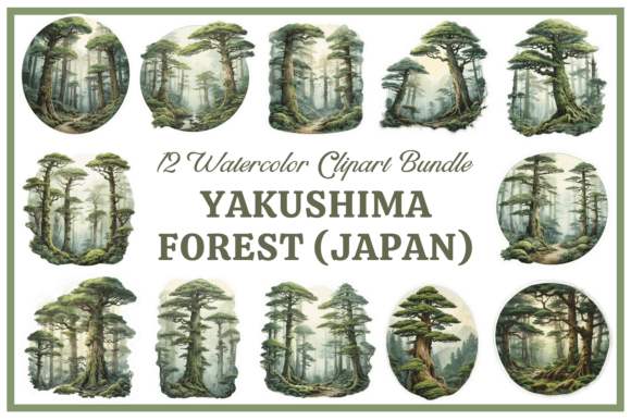 Yakushima Forest Watercolor Clipart Pack